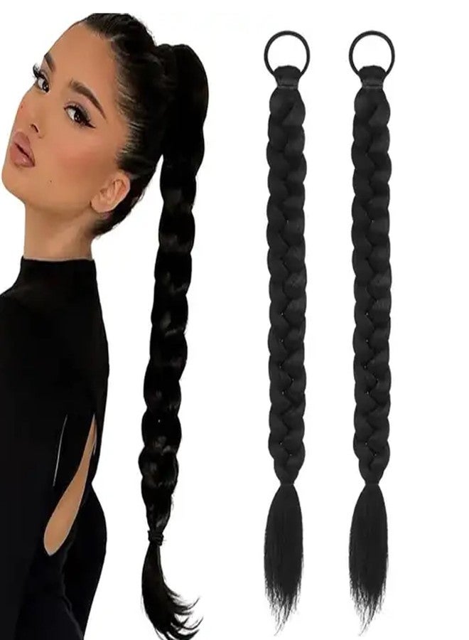 RUSTAMM 2Pcs Braided Ponytail Extensions with Hair Ties Soft Synthetic Hair Pieces for Women Girls Daily Wear 16 Inch（black） - Image 1